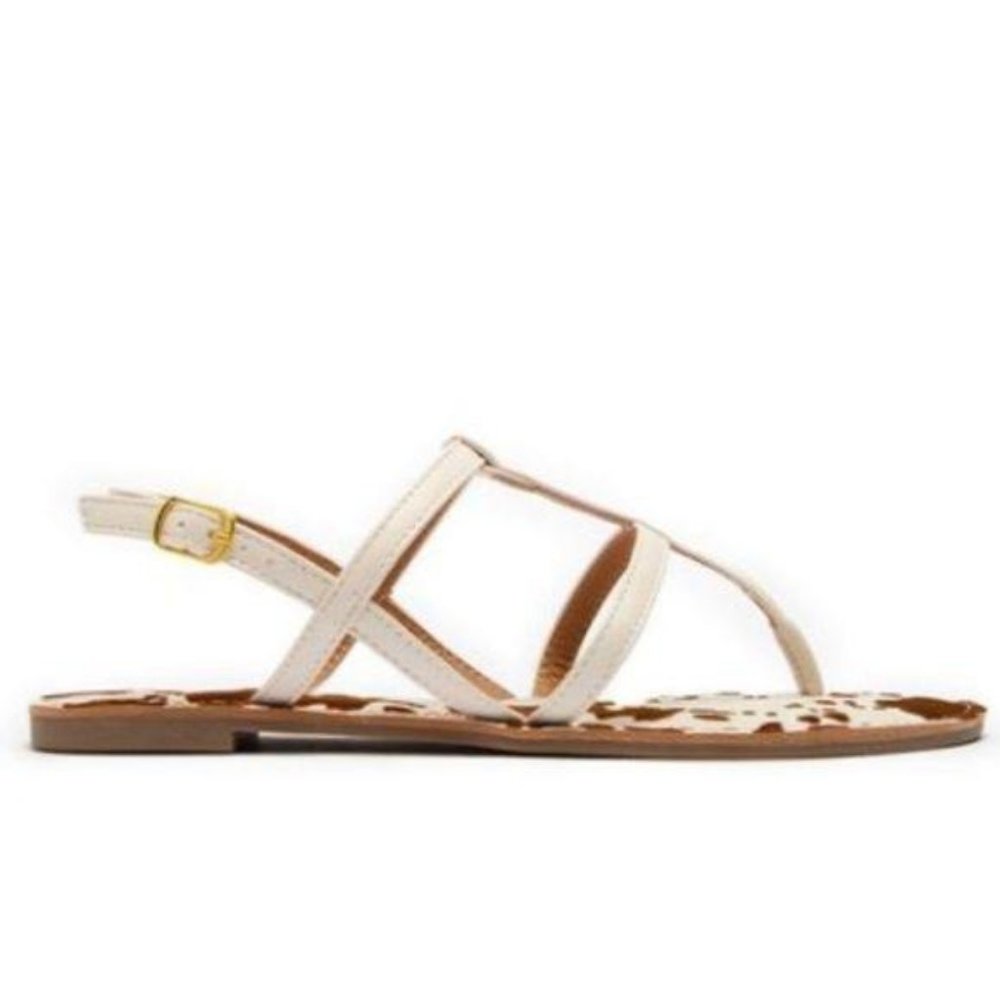 Strappy Cow Print Sandals in Cream - Picture 2 of 5
